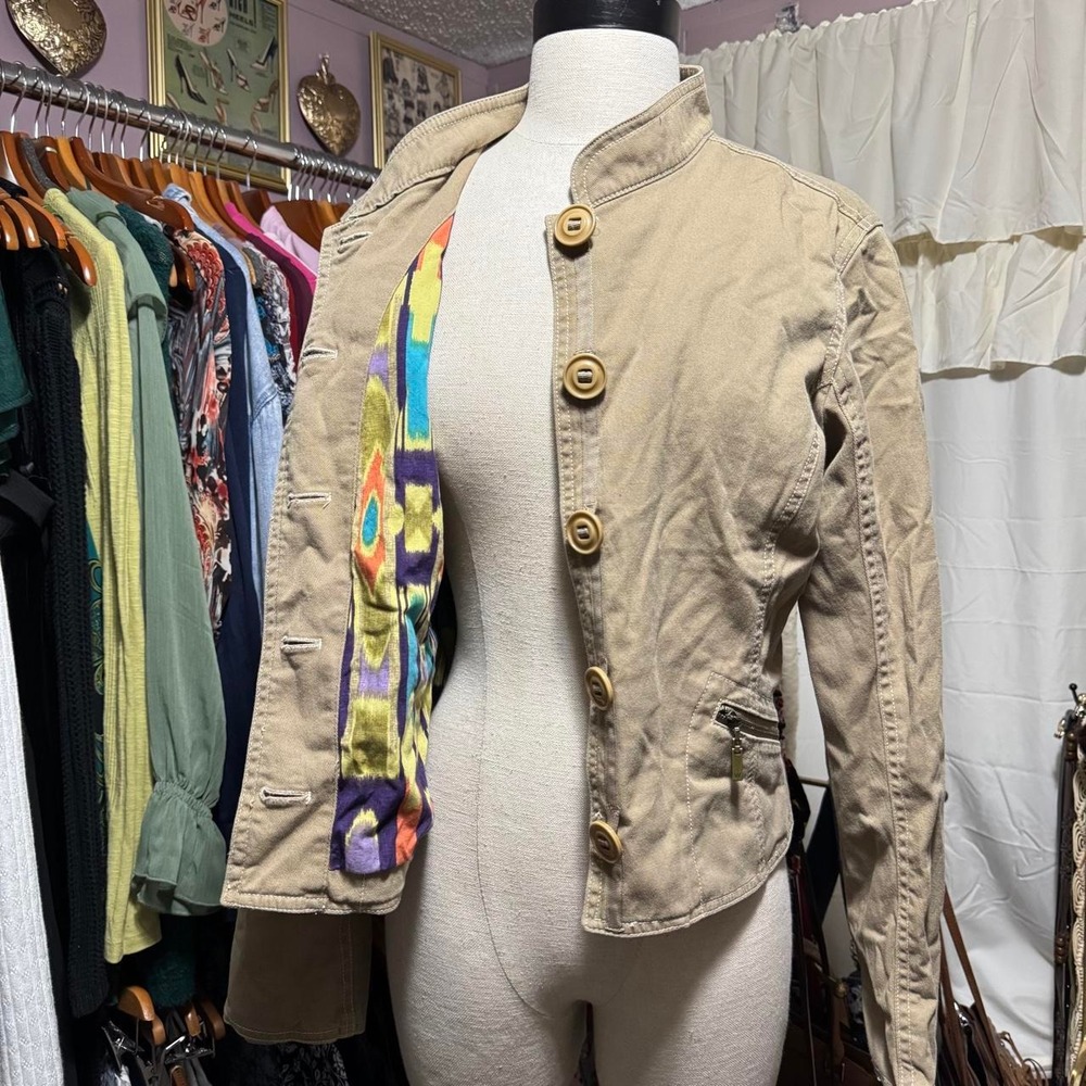 Y2K Tan Fitted Utility Button-Up Jacket